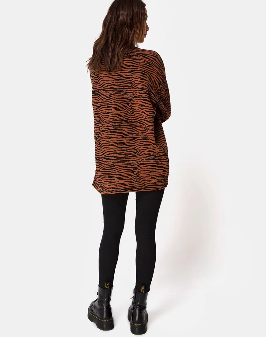 Neivie Roll Neck Jumper in Tiger Knit Brown