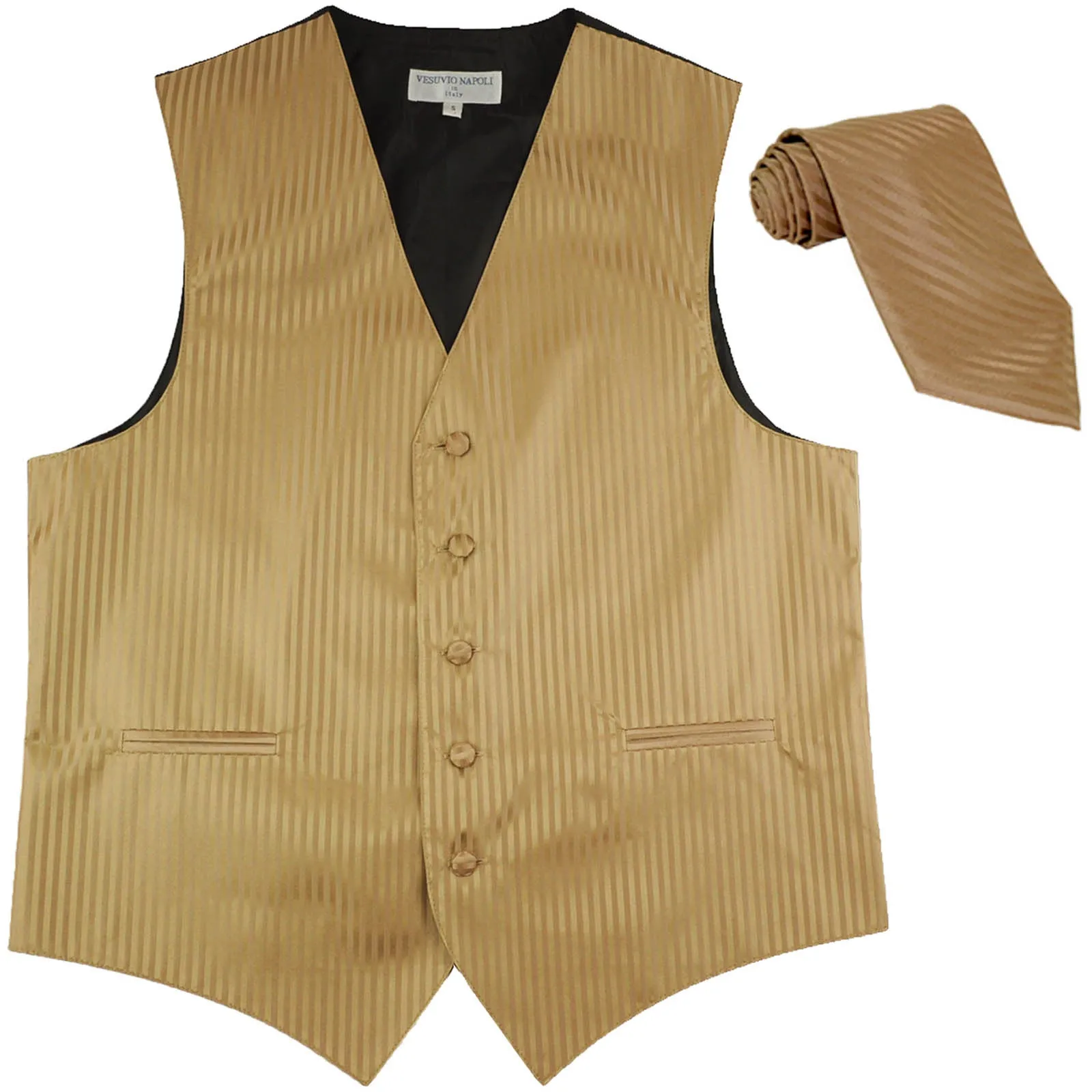 New Men's formal Vertical stripes tuxedo Vest Waistcoat_necktie prom mocca