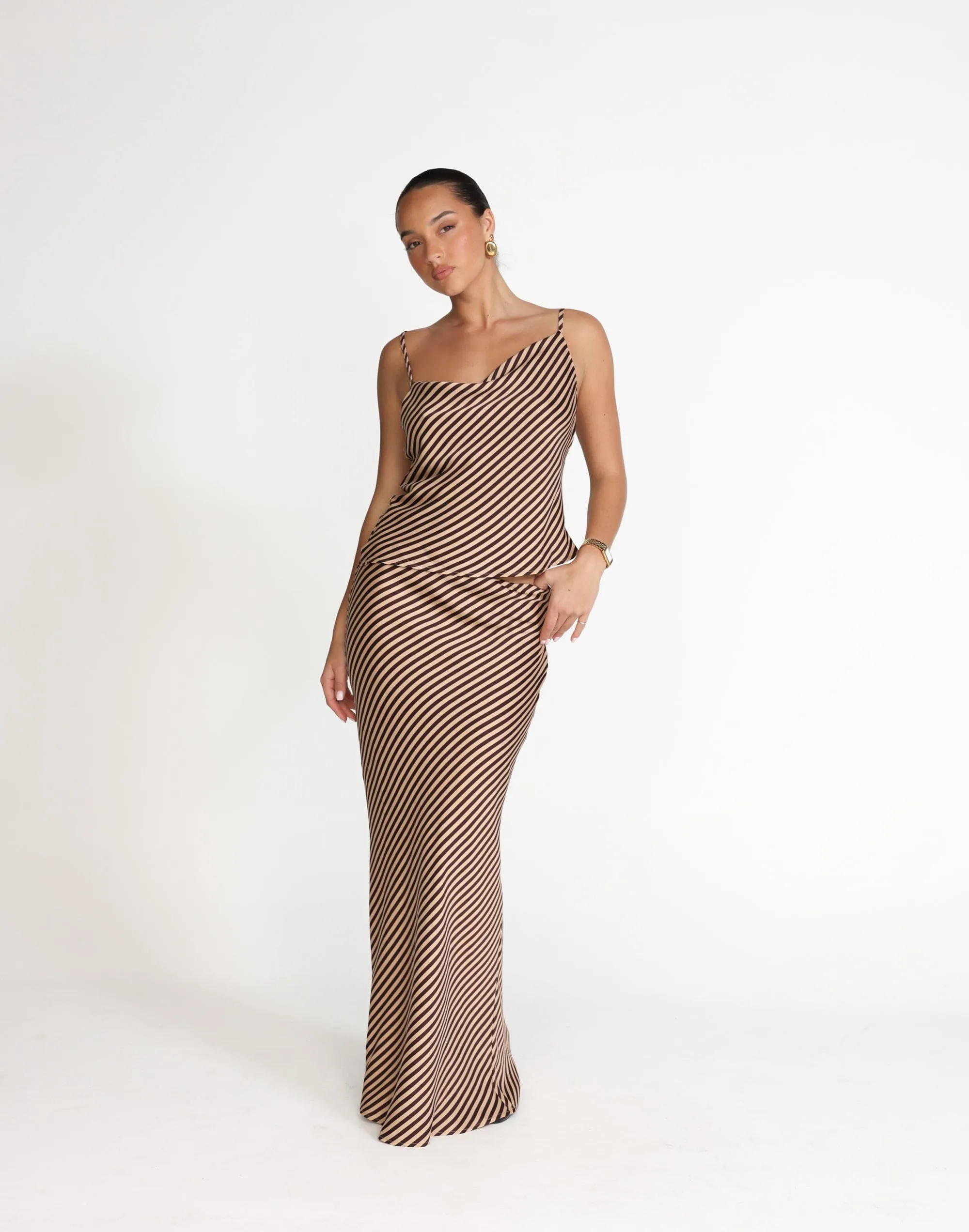 Nigella Maxi Skirt (Caramel Pinstripe)