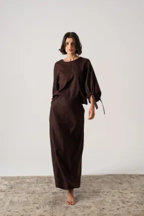 Olen Linen Maxi Skirt Brown Espresso