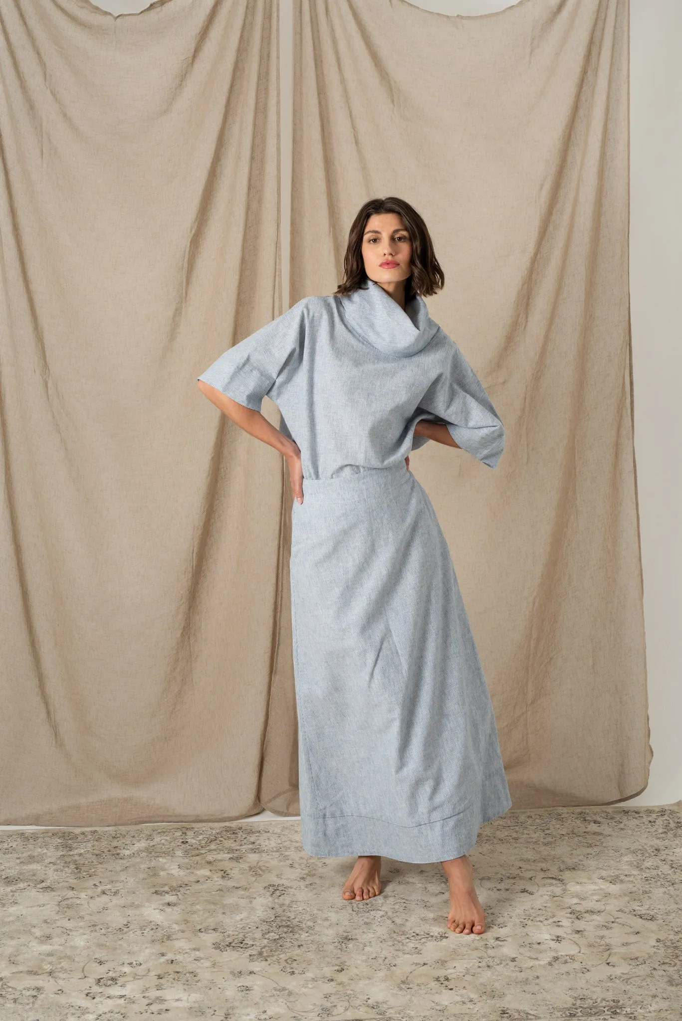 Olen Linen Maxi Skirt French Blue Stripe