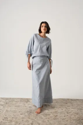 Olen Linen Maxi Skirt French Blue Stripe