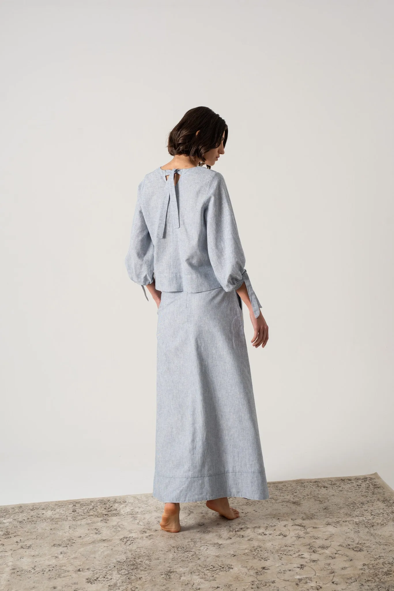 Olen Linen Maxi Skirt French Blue Stripe