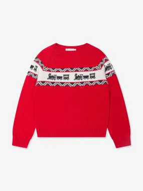 Patachou Boys Wool Knit Train Jumper in Red