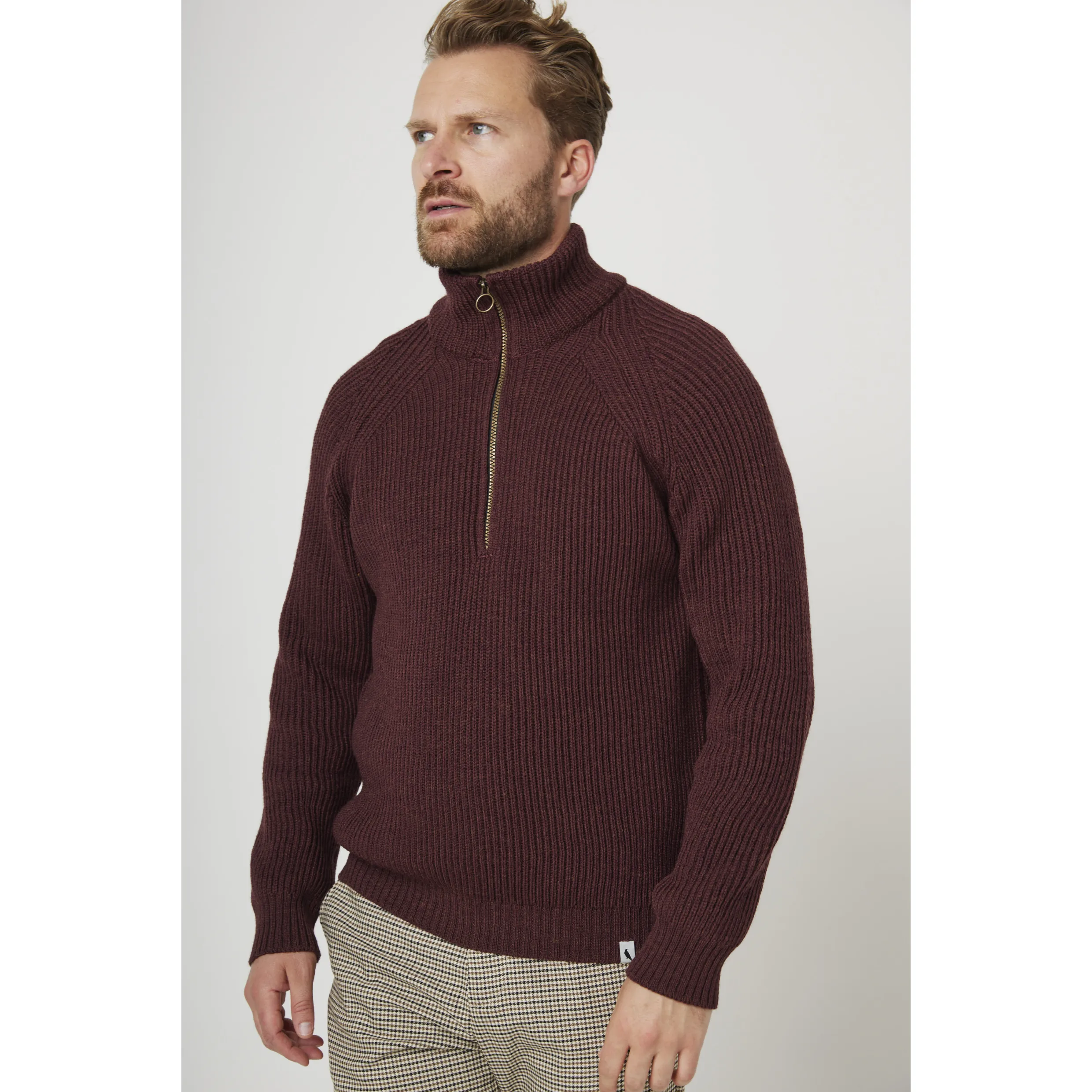 Peregrine Chunky Merino Wool Ford Half Zip Jumper WJ71044 Shiraz