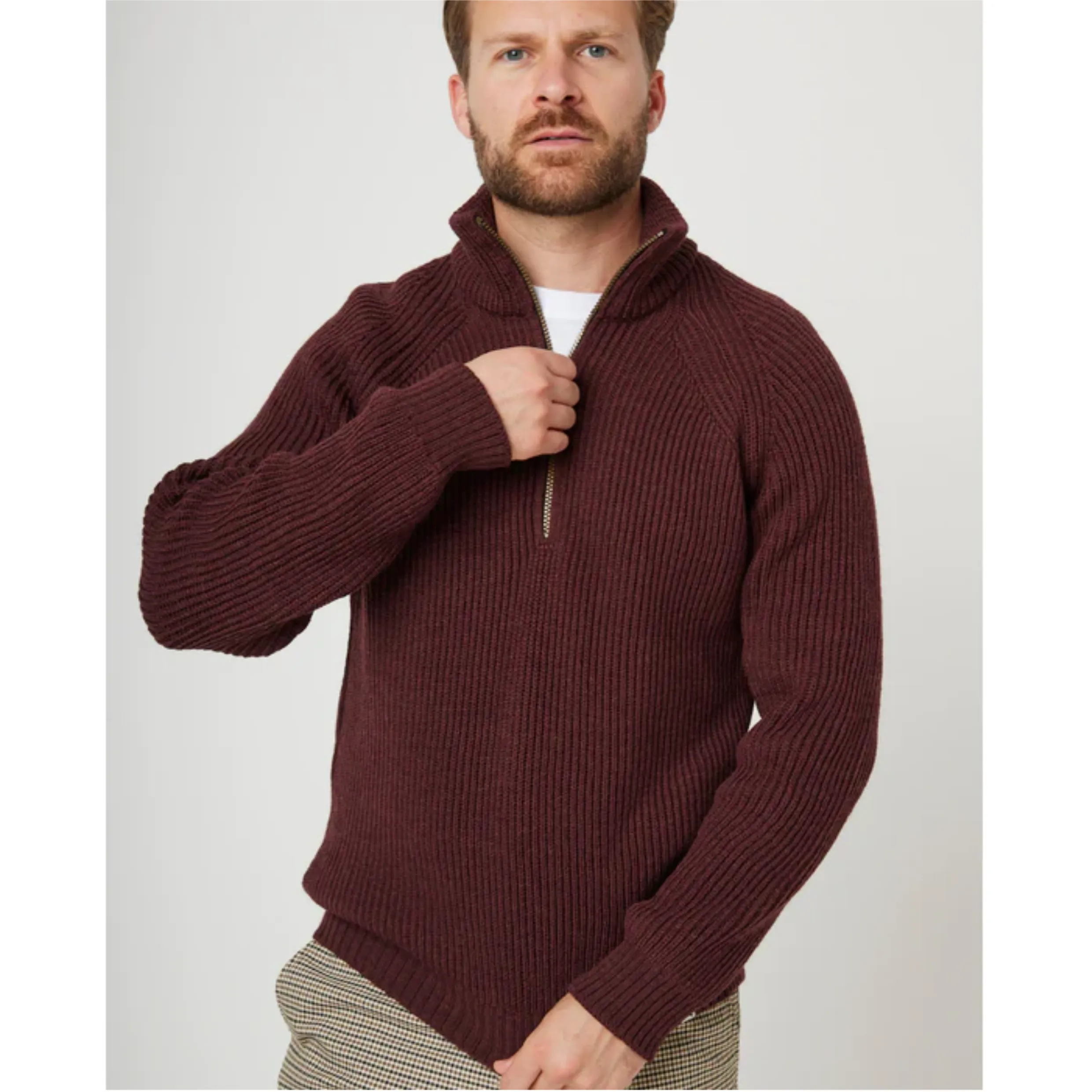 Peregrine Chunky Merino Wool Ford Half Zip Jumper WJ71044 Shiraz