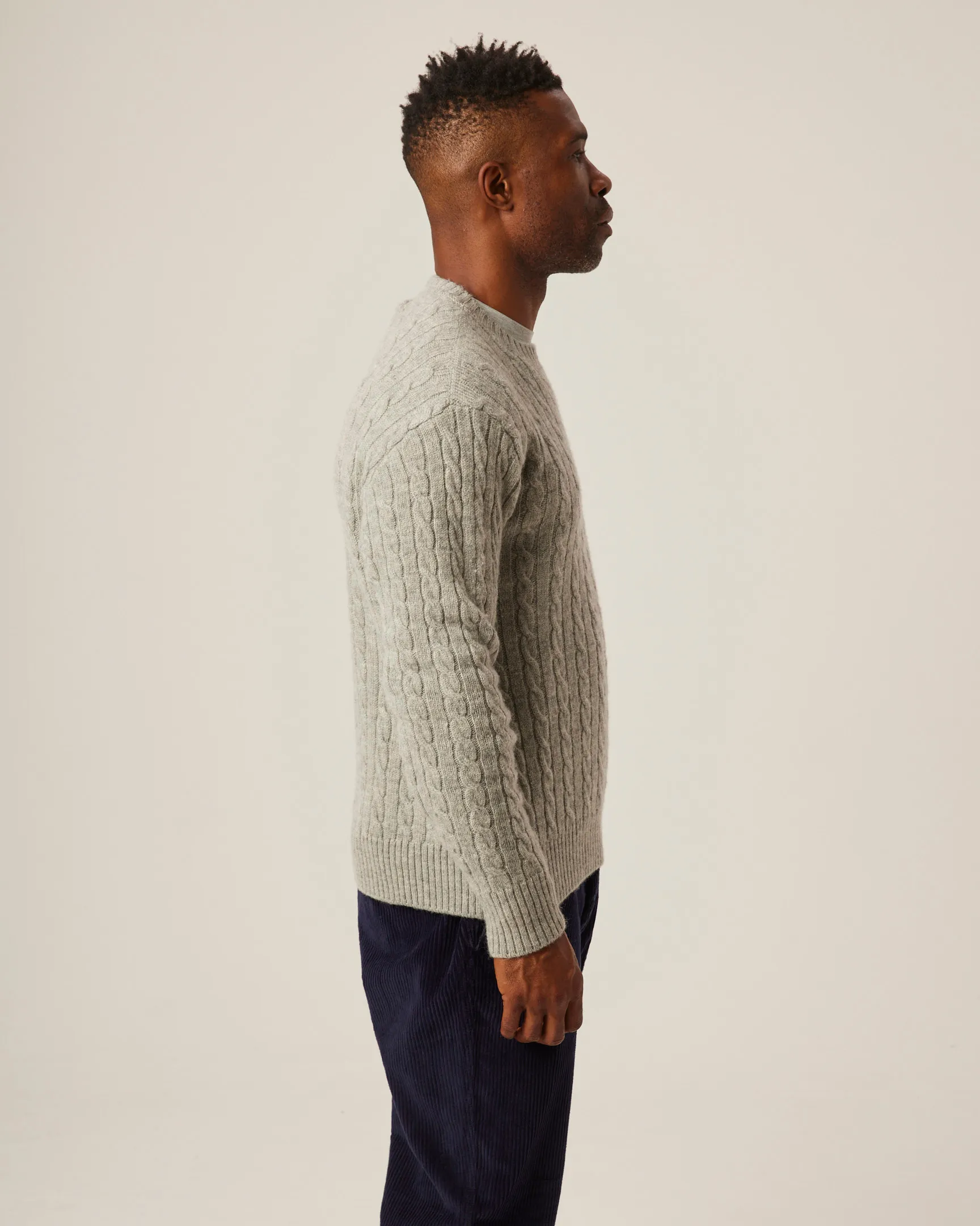 Peregrine Sweater Makers Stitch Cable Crew Jumper Lt Grey