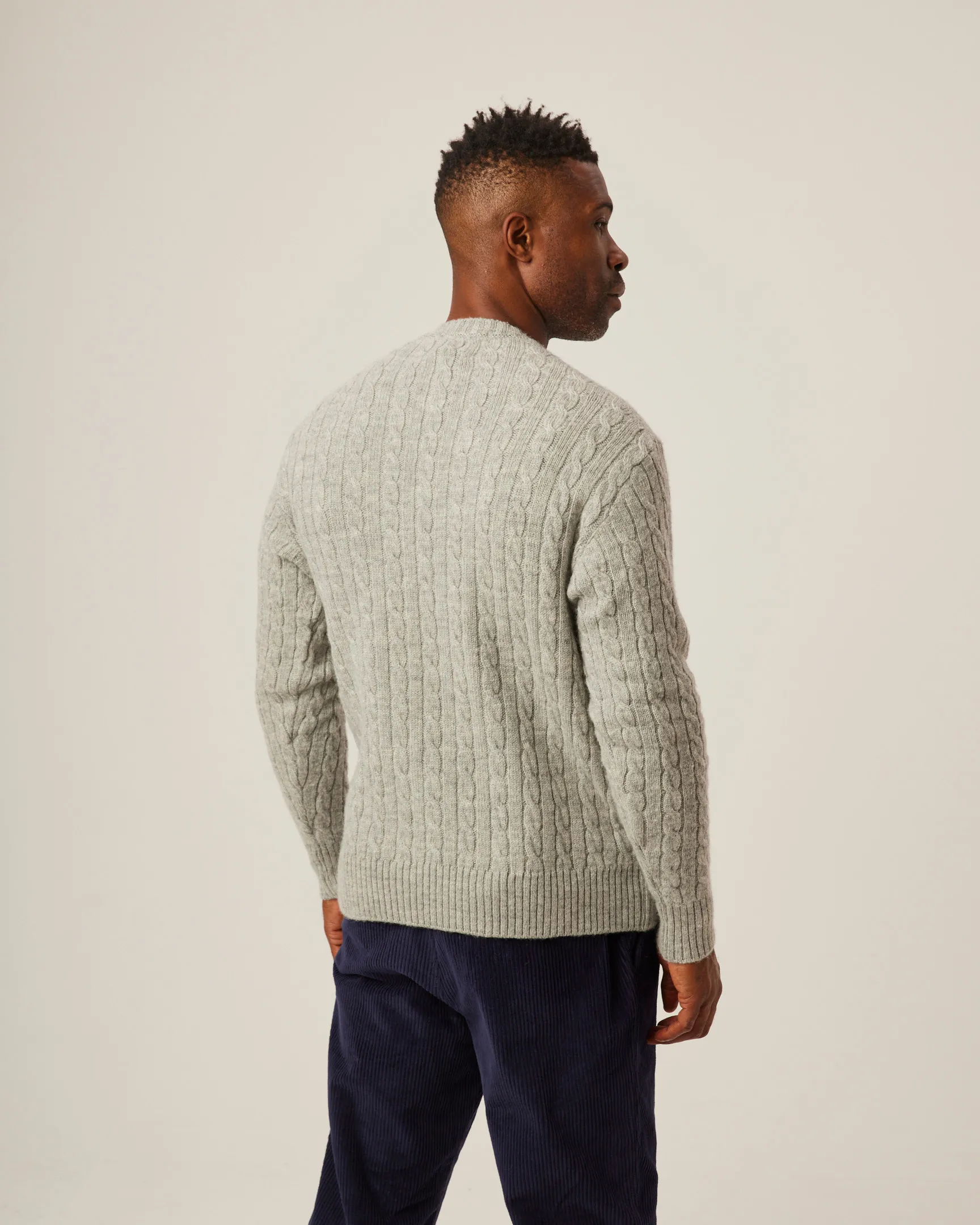 Peregrine Sweater Makers Stitch Cable Crew Jumper Lt Grey