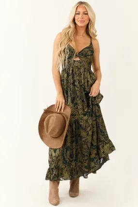 Pine Abstract Print Sleeveless Maxi Dress