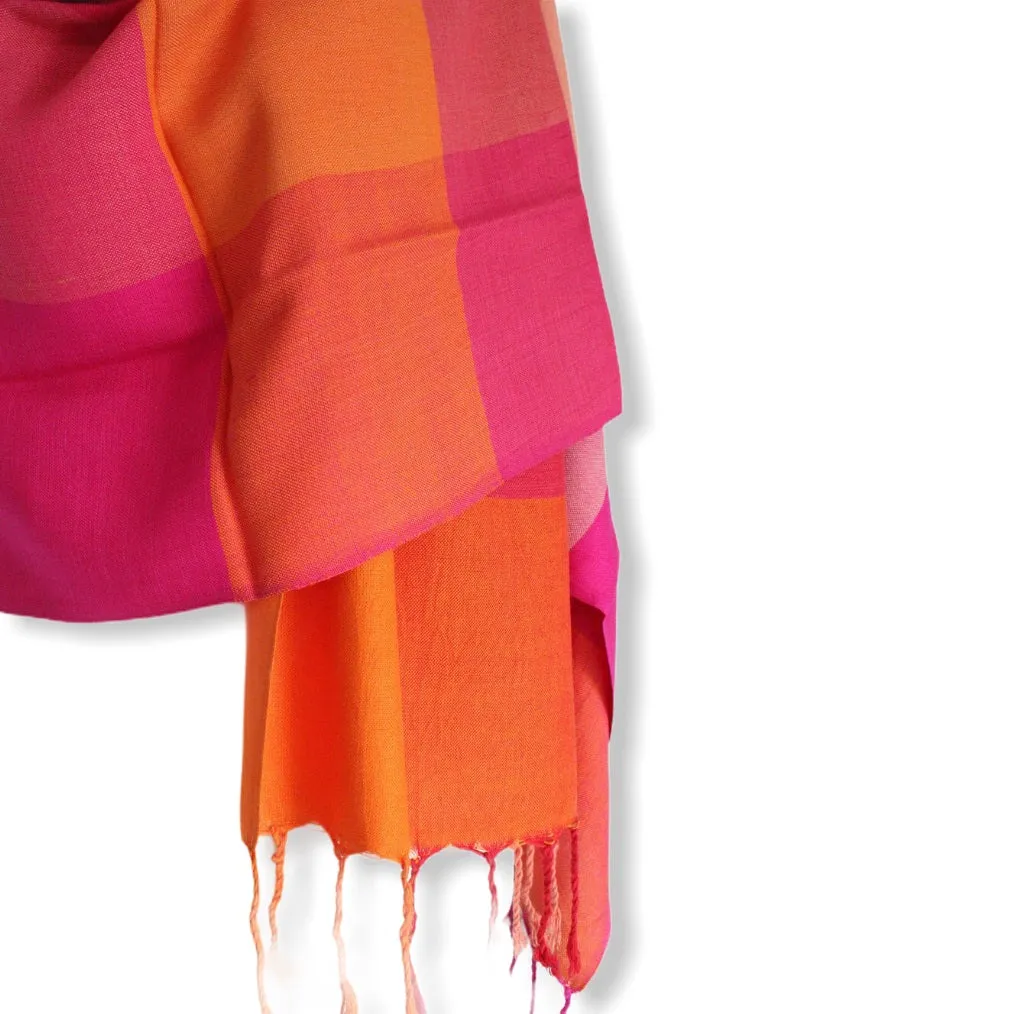 Plaid Handwoven Scarf - Fuchsia & Orange