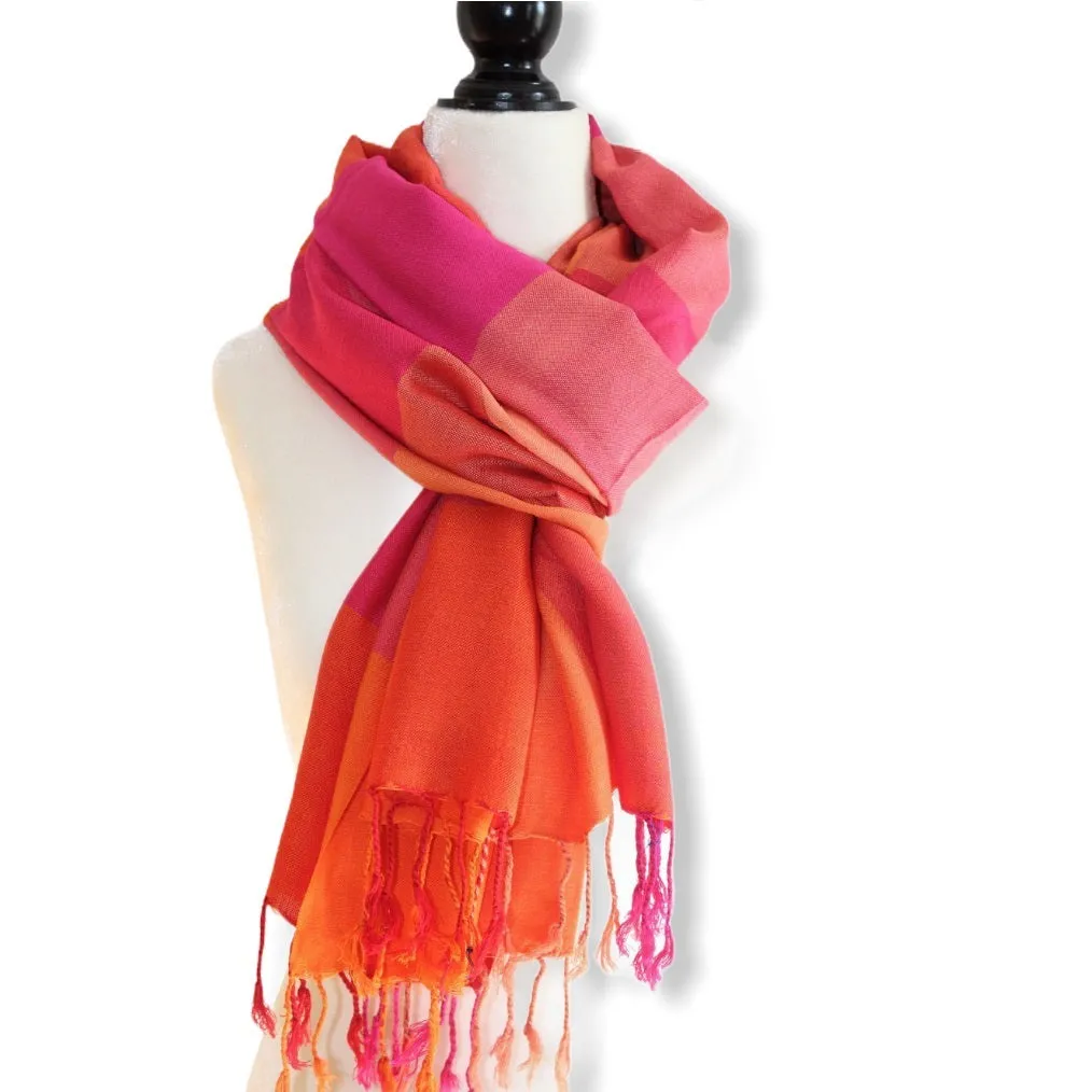 Plaid Handwoven Scarf - Fuchsia & Orange