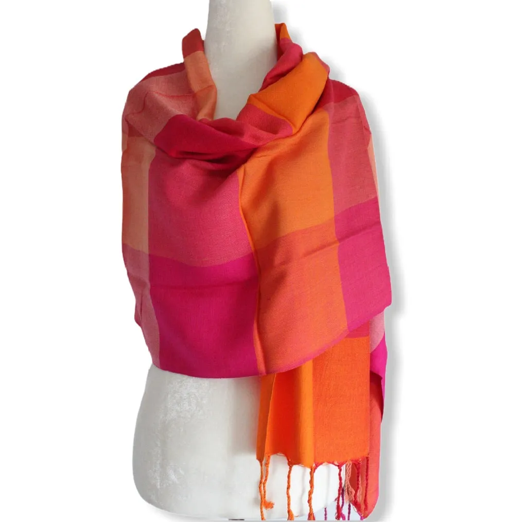 Plaid Handwoven Scarf - Fuchsia & Orange