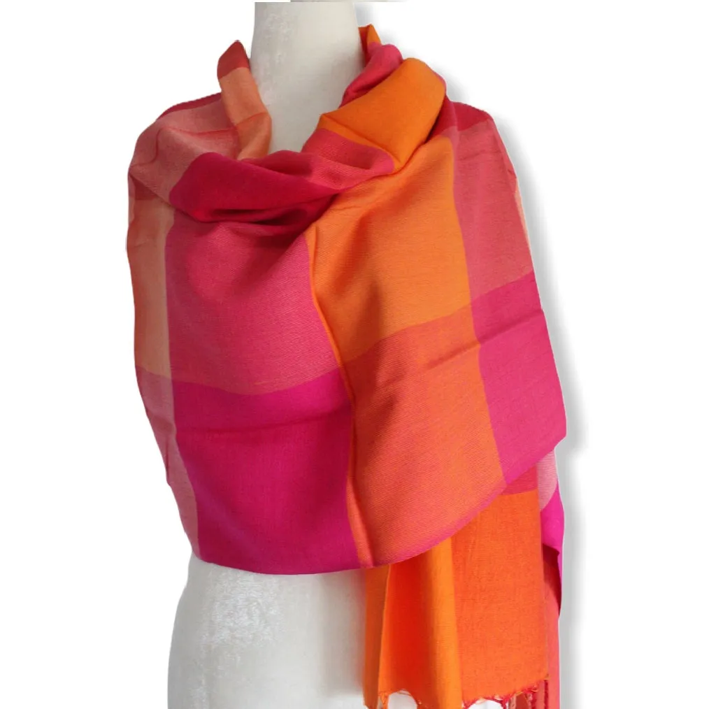 Plaid Handwoven Scarf - Fuchsia & Orange