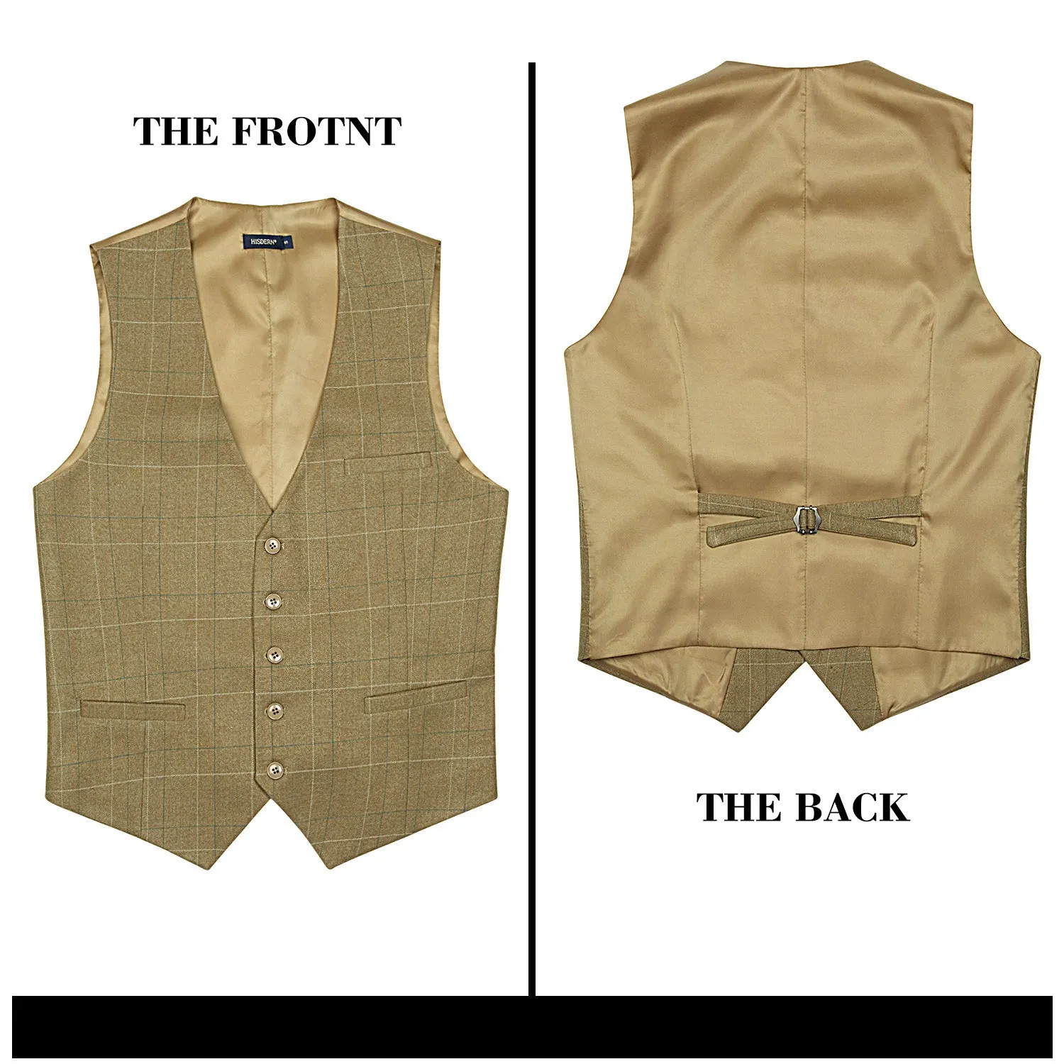 Plaid Slim Suit Vest - A-KHAKI