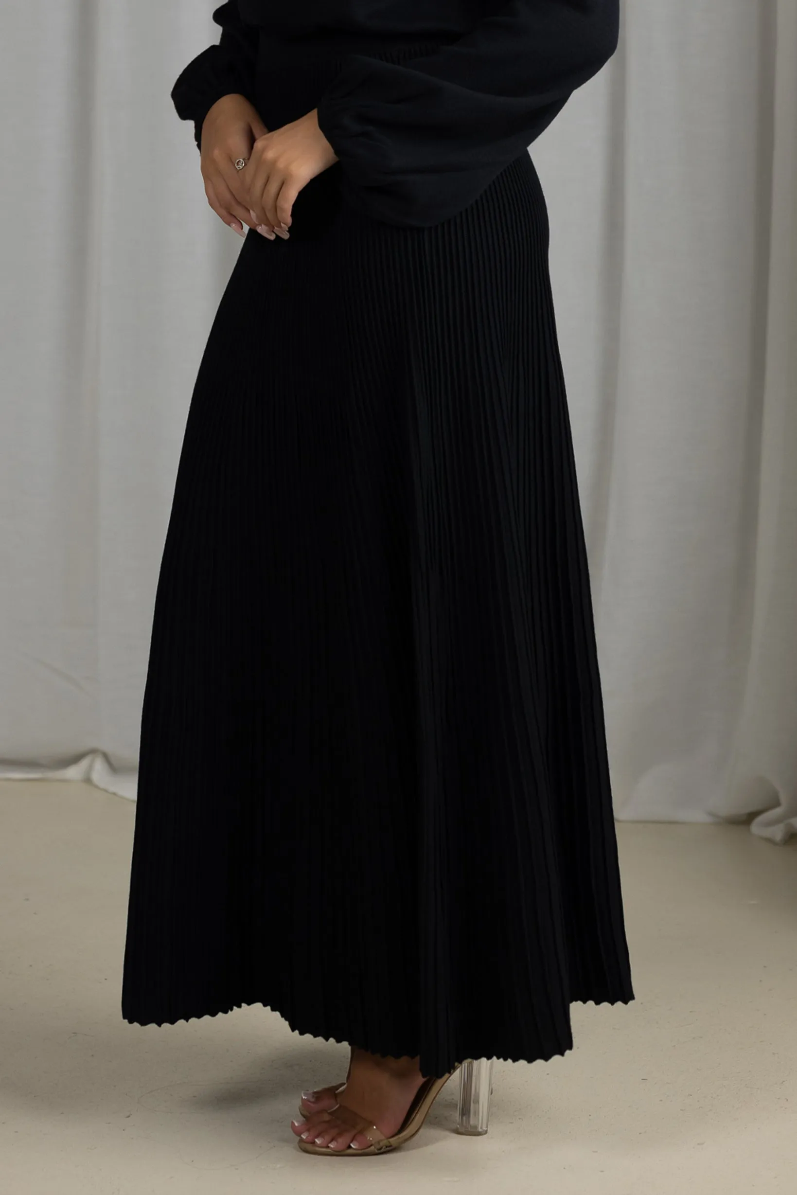 Pleated Knit Maxi Skirt