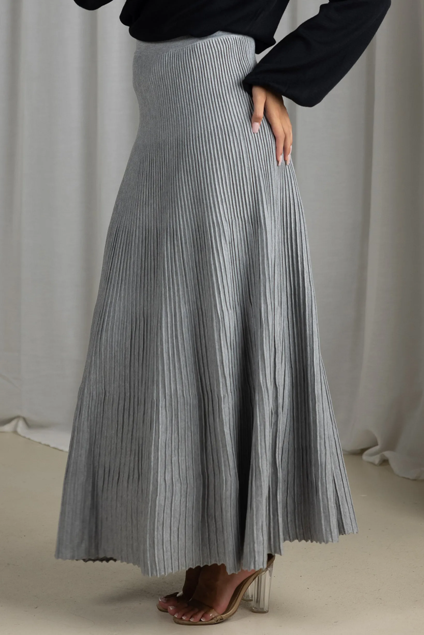 Pleated Knit Maxi Skirt