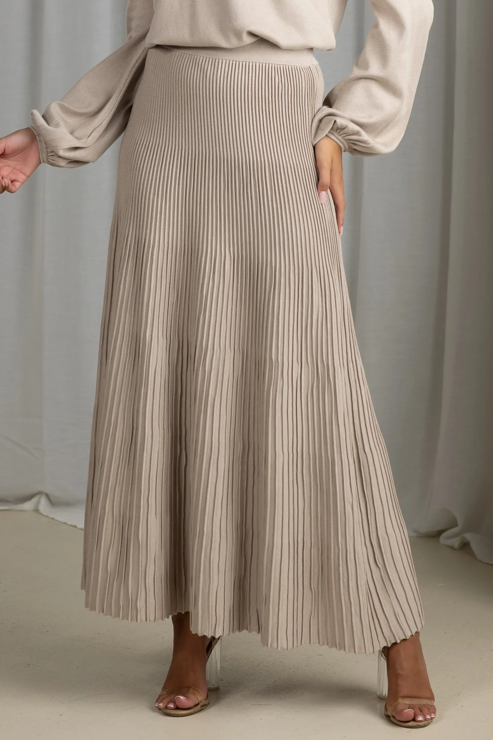 Pleated Knit Maxi Skirt