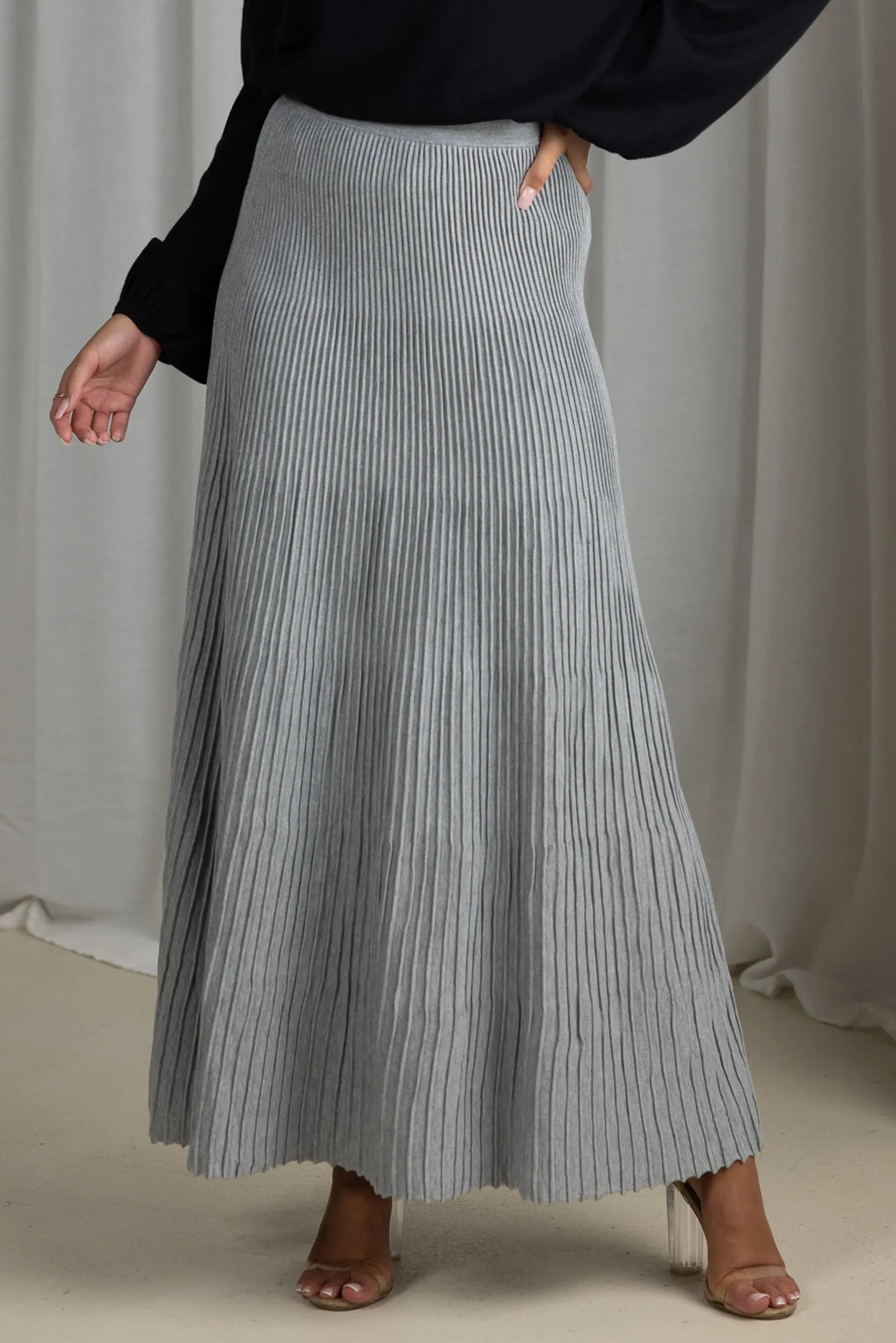 Pleated Knit Maxi Skirt