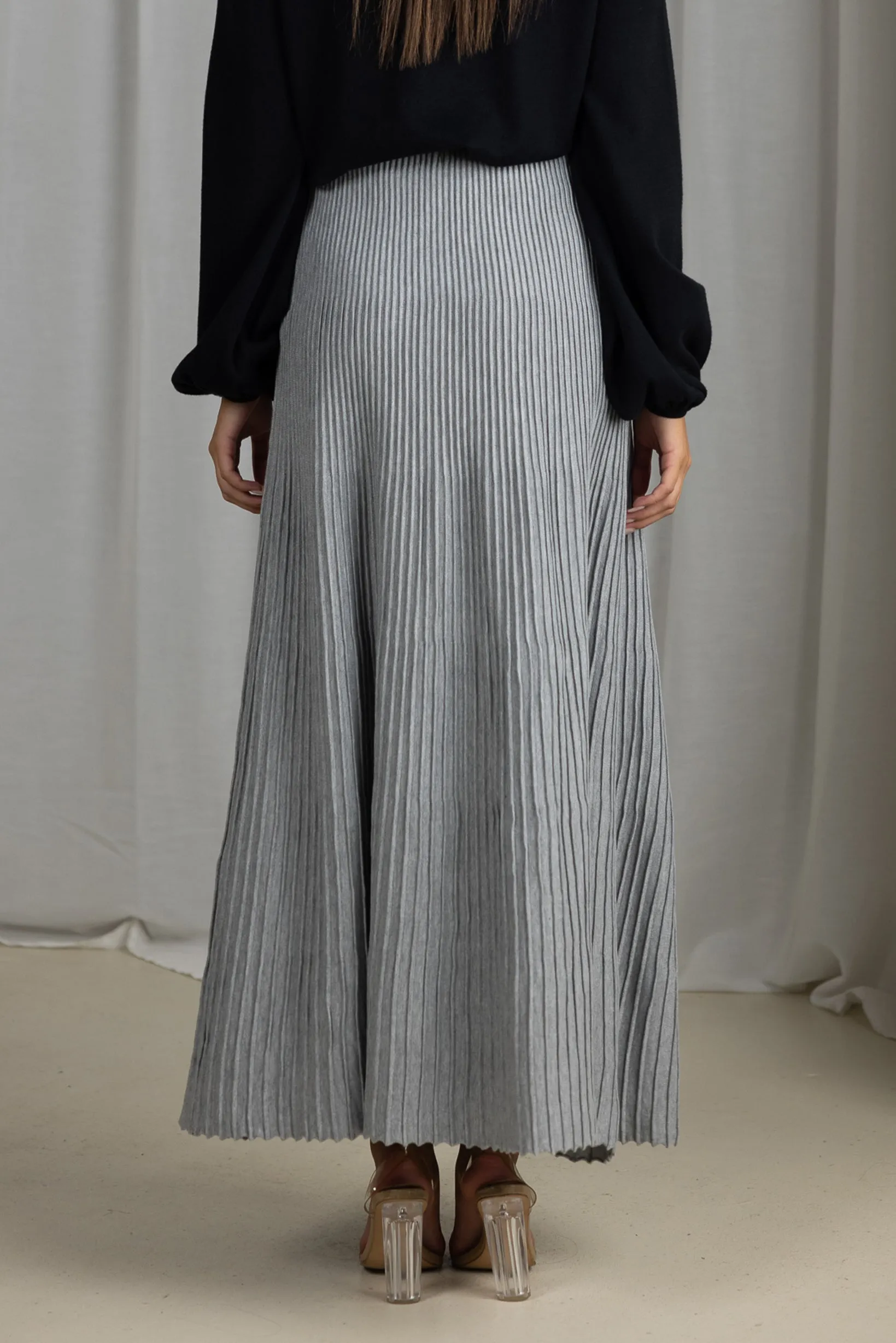 Pleated Knit Maxi Skirt