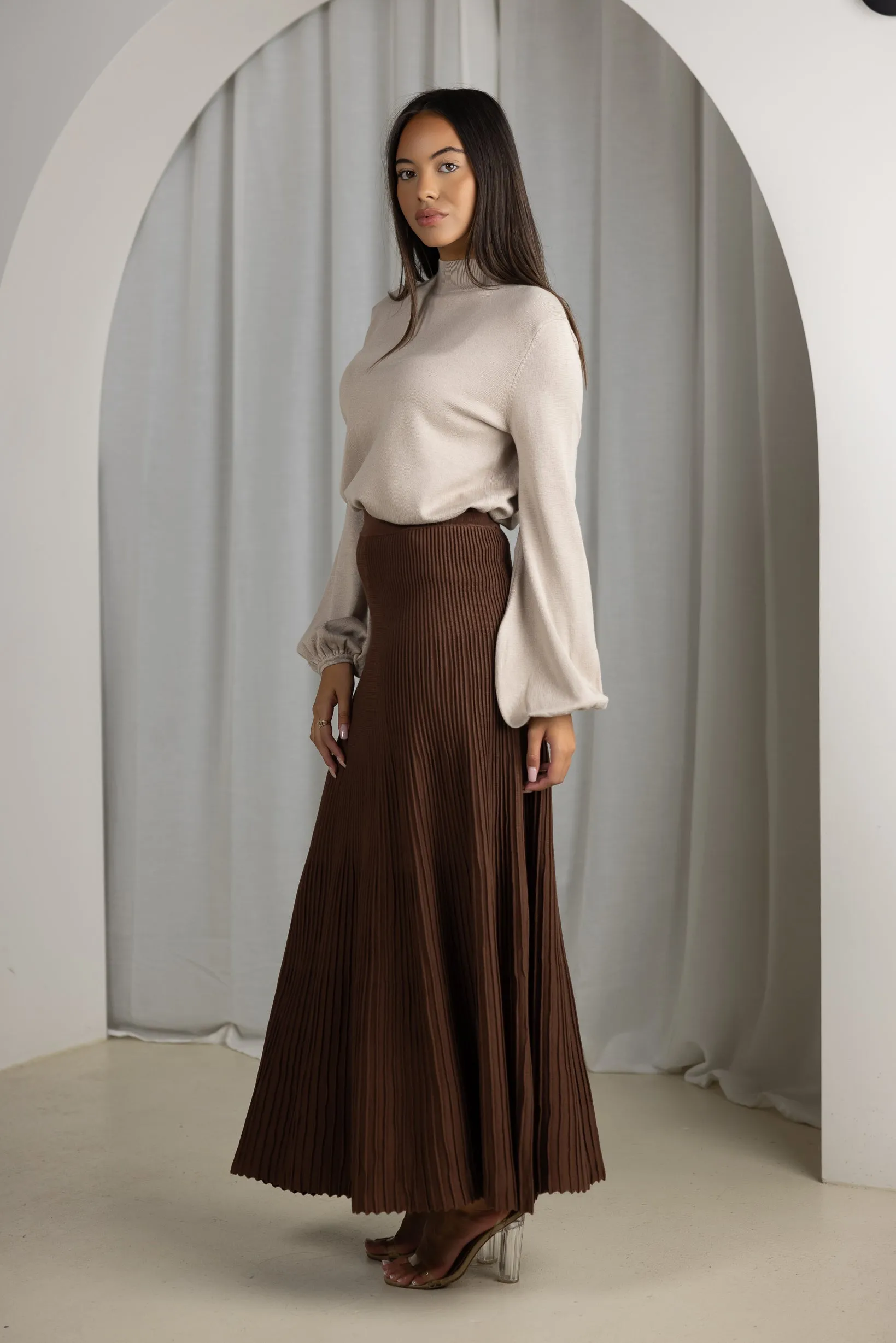 Pleated Knit Maxi Skirt