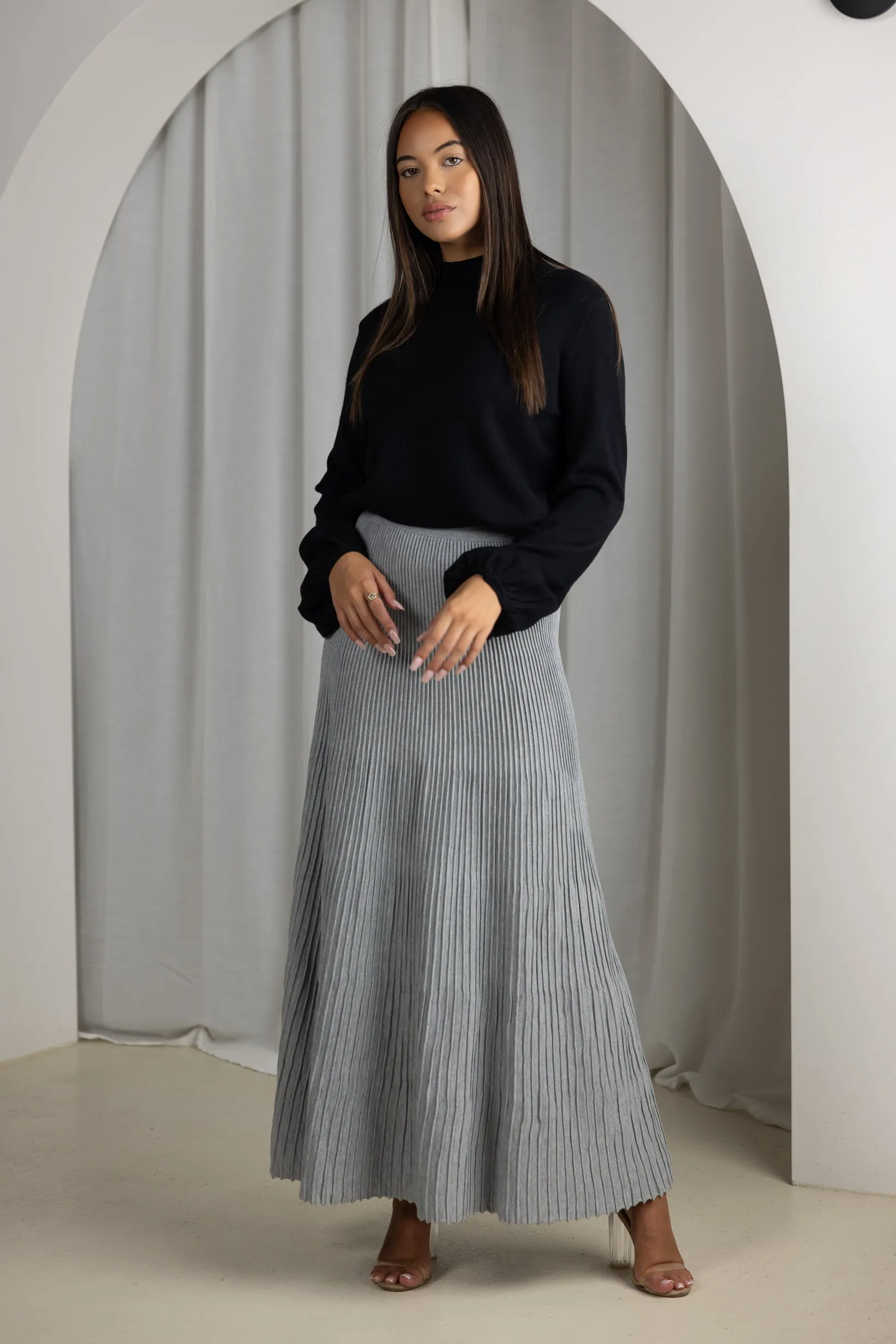 Pleated Knit Maxi Skirt