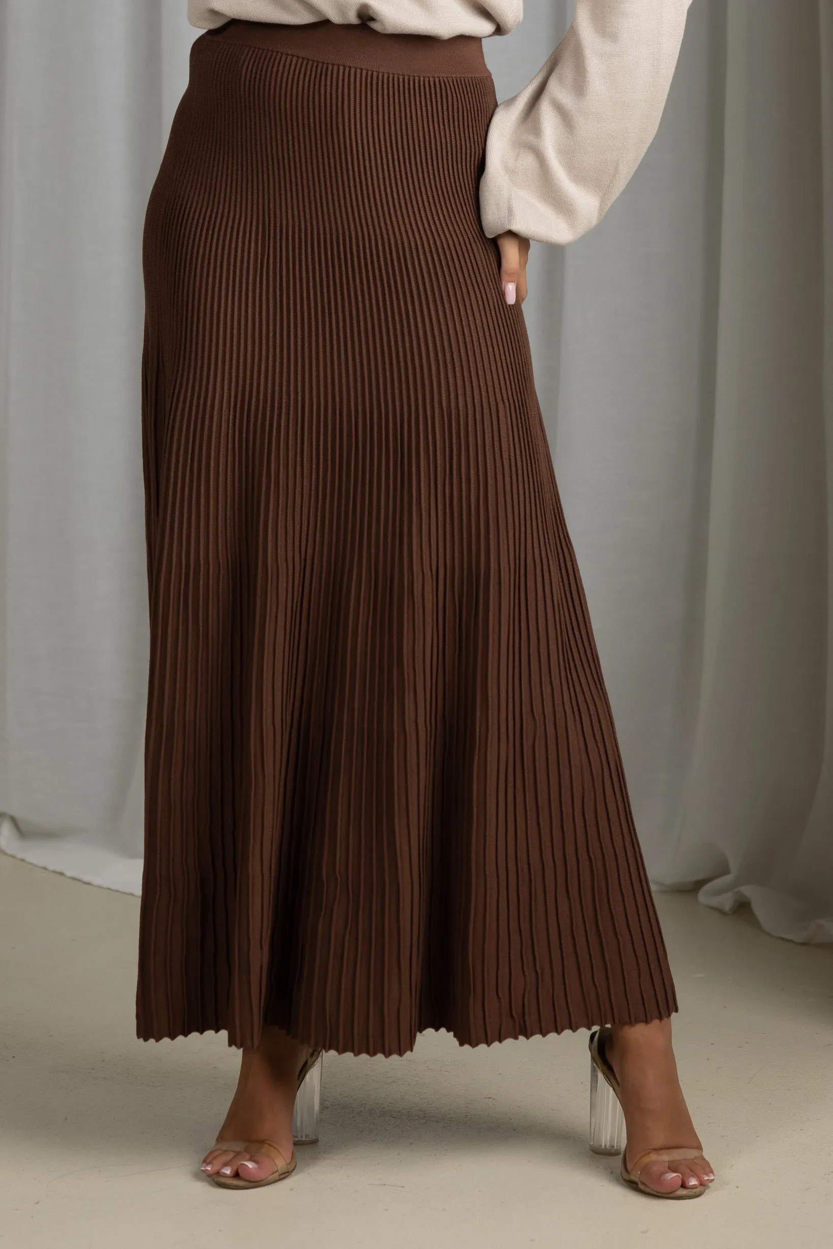 Pleated Knit Maxi Skirt