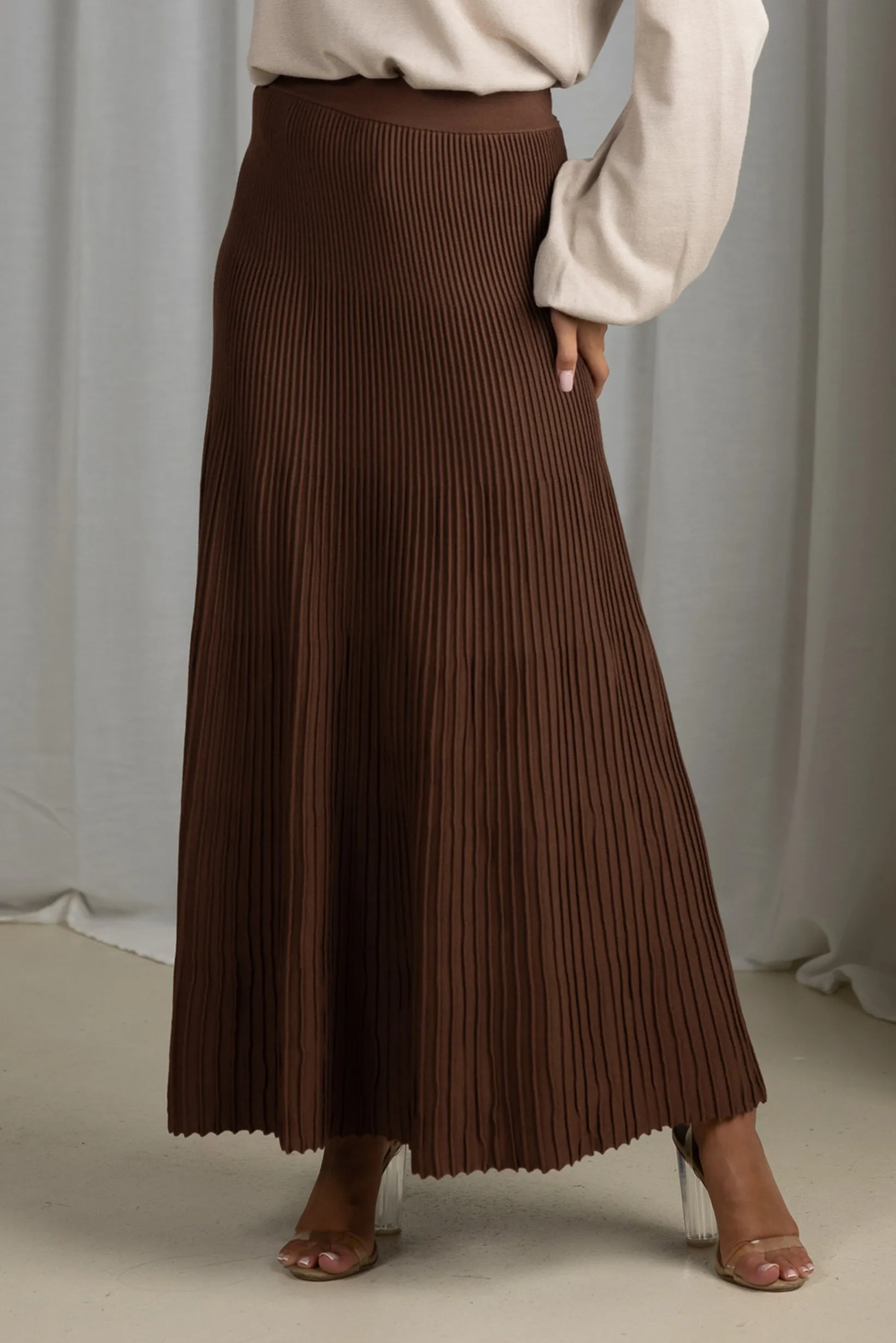 Pleated Knit Maxi Skirt