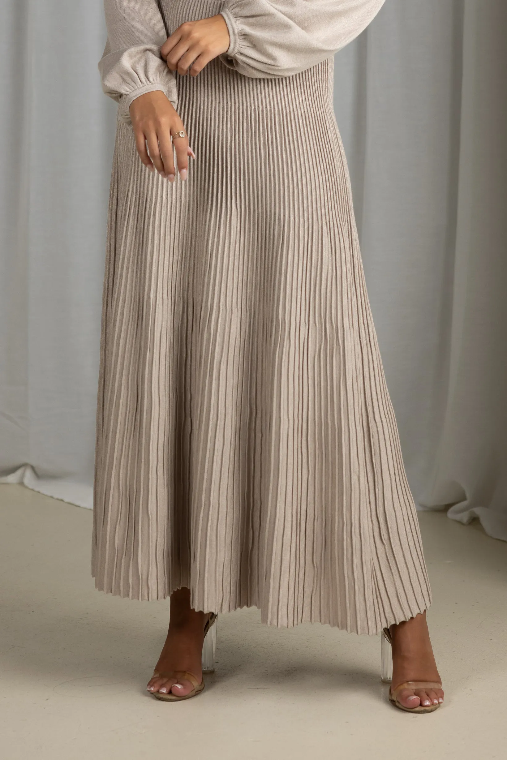 Pleated Knit Maxi Skirt