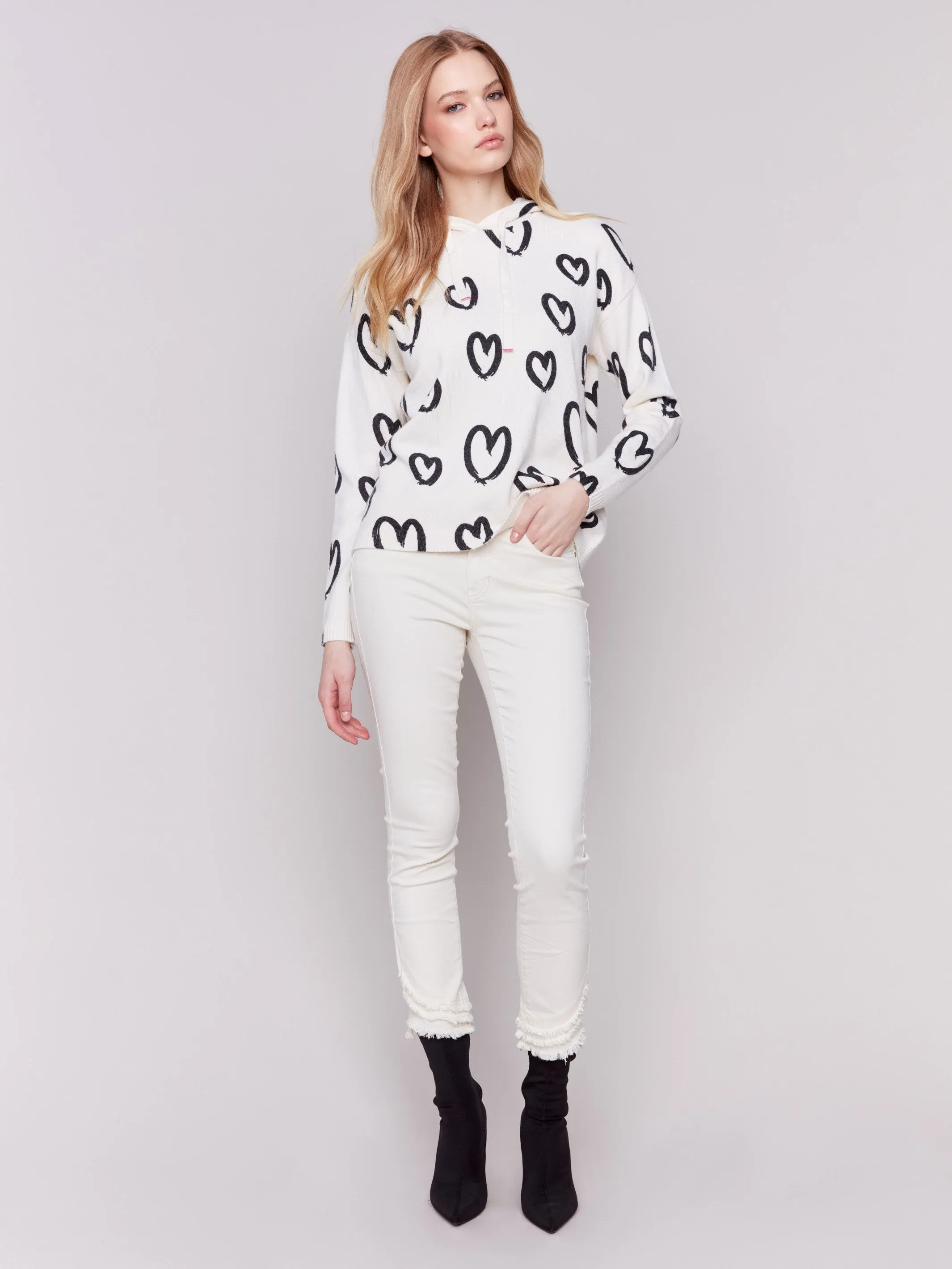 Printed Hoodie Sweater - Hearts