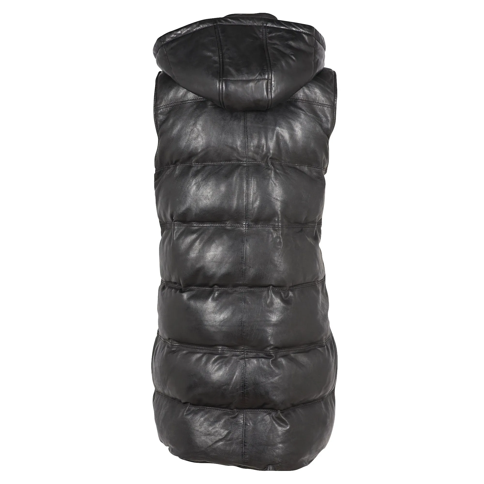 REAL LEATHER PUFFY HOODIE VEST