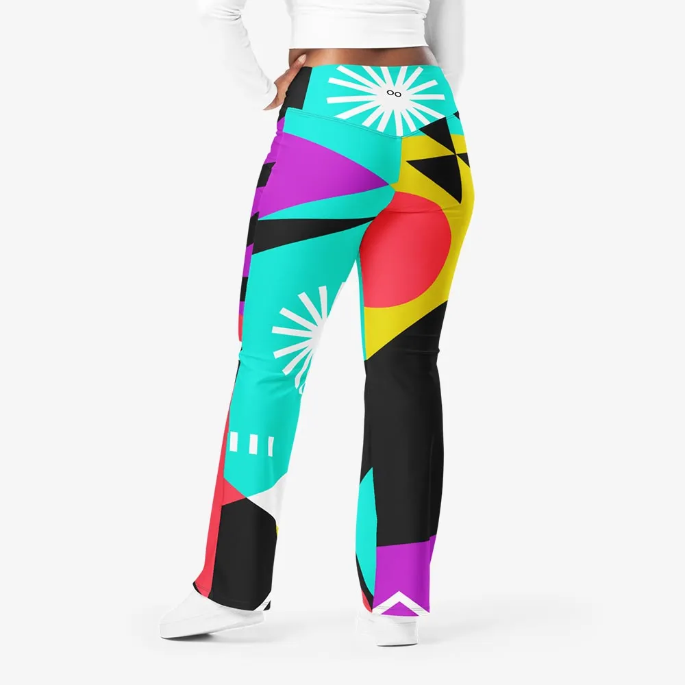 Recycled Flare leggings "Surrealist 2" Purple/Red/Black