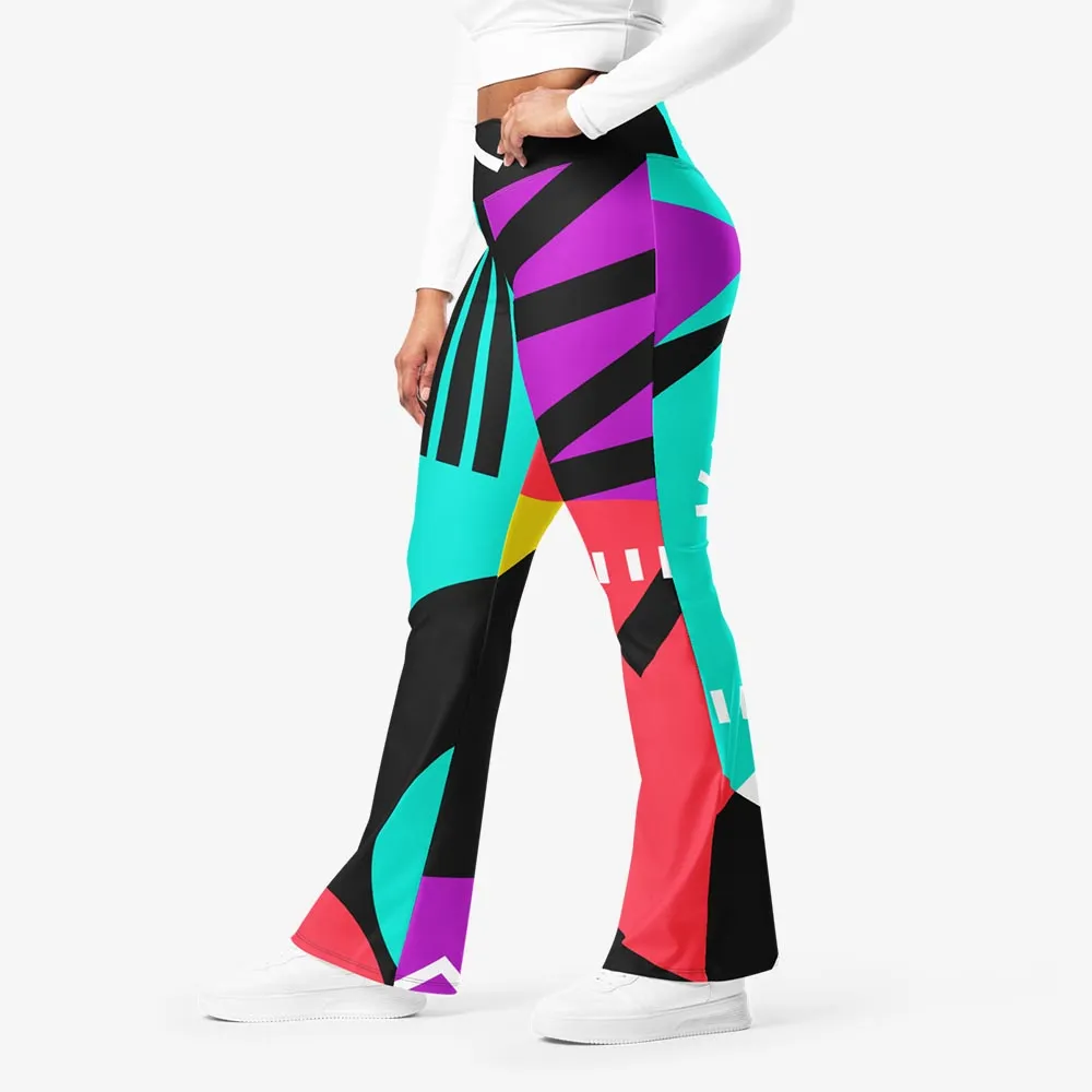 Recycled Flare leggings "Surrealist 2" Purple/Red/Black