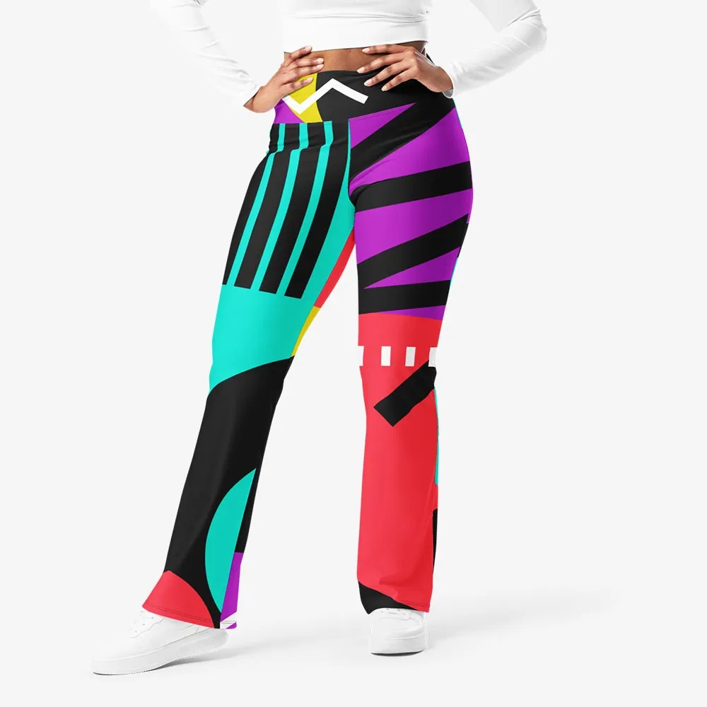 Recycled Flare leggings "Surrealist 2" Purple/Red/Black