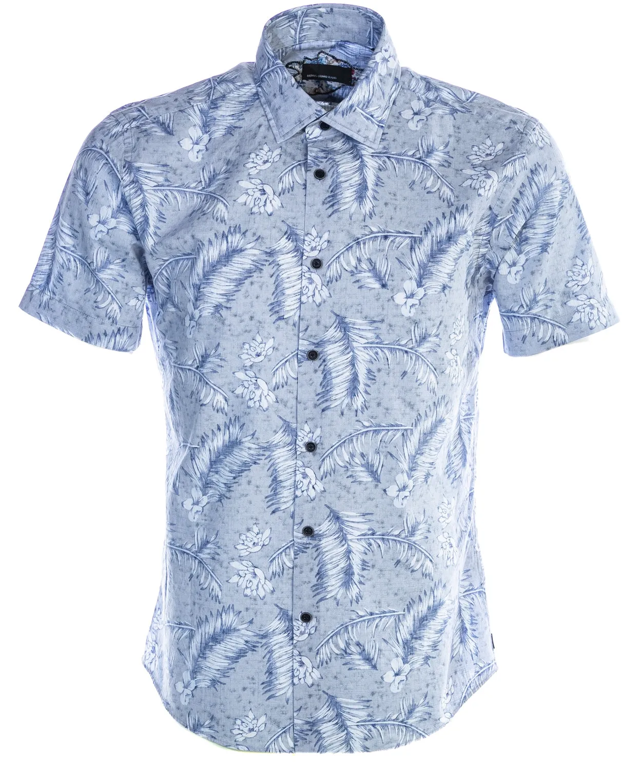 Remus Uomo Fern Print Short Sleeve Shirt in Sky Blue