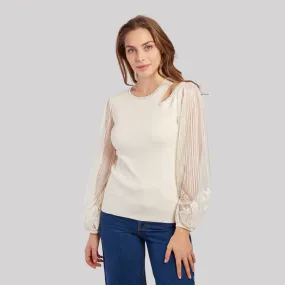 Rene Derhy Light Knit Lace Sleeve Jumper | Cream