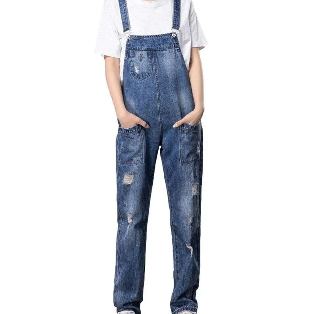 Ripped jeans overall for women