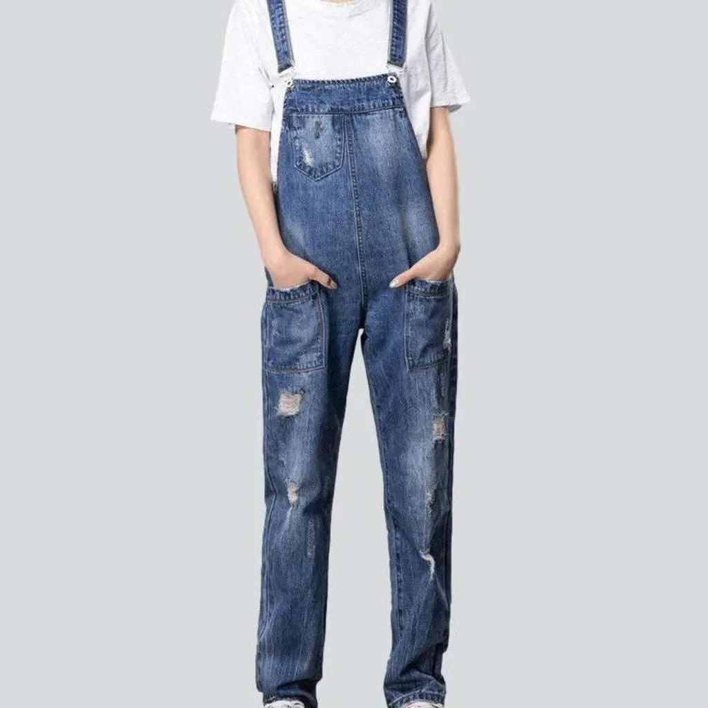 Ripped jeans overall for women