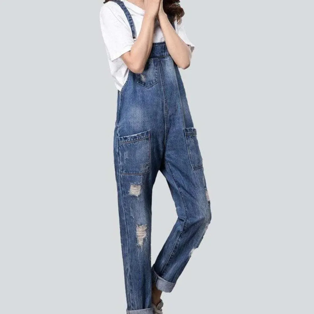 Ripped jeans overall for women