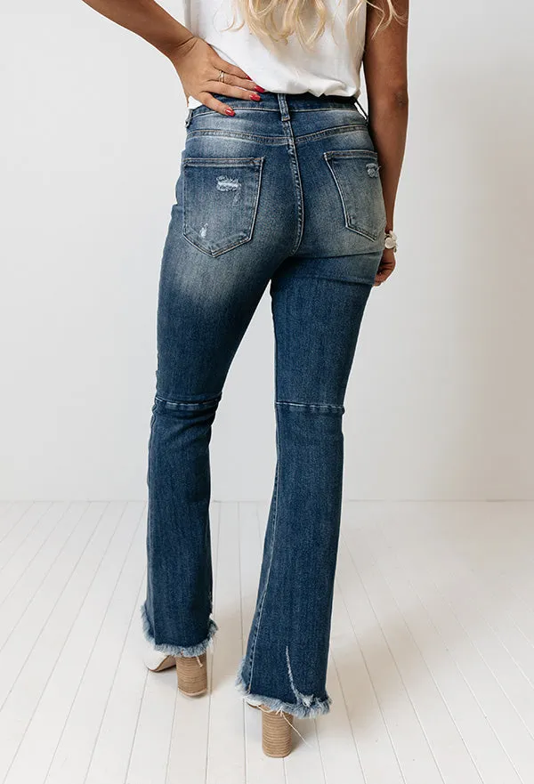 Risen The Bryana High Waist Distressed Flares in Medium Wash