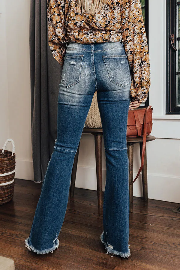 Risen The Bryana High Waist Distressed Flares in Medium Wash