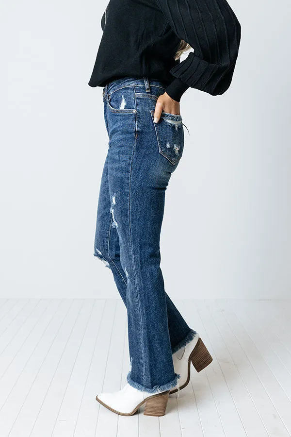 Risen The Jordie Midrise Distressed Flares In Dark Wash