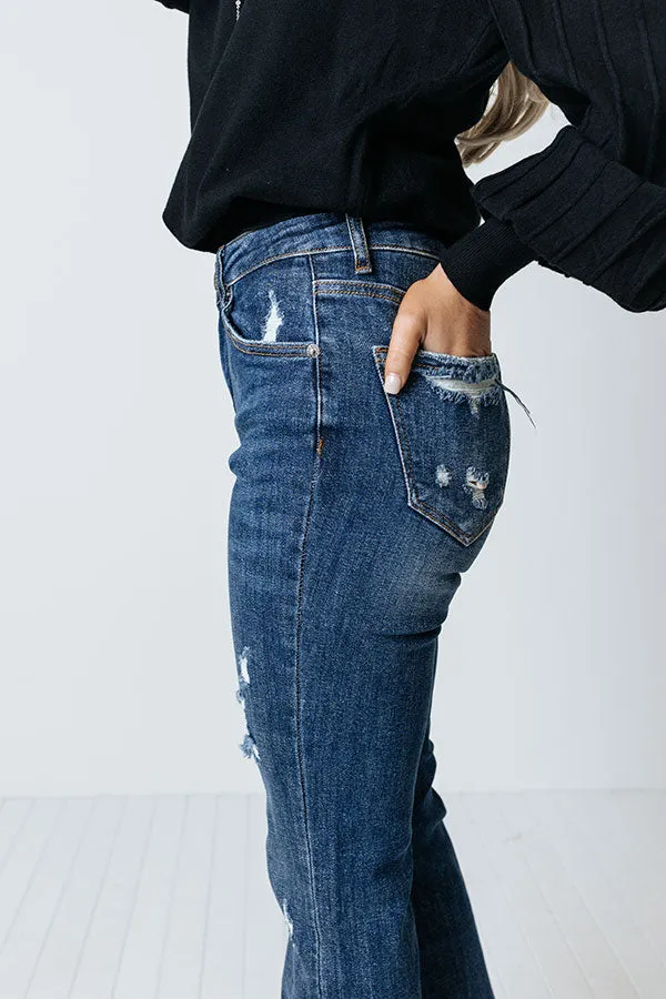 Risen The Jordie Midrise Distressed Flares In Dark Wash