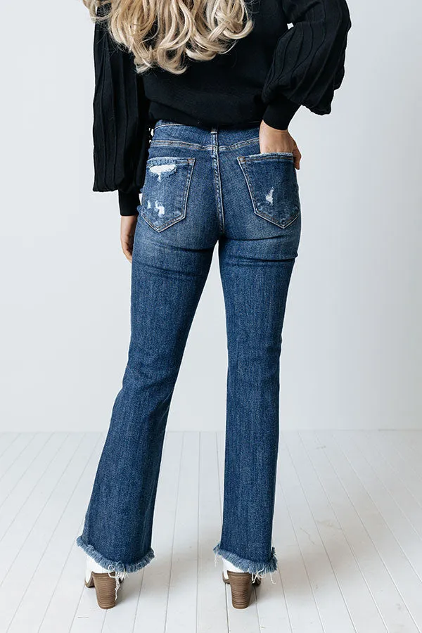 Risen The Jordie Midrise Distressed Flares In Dark Wash