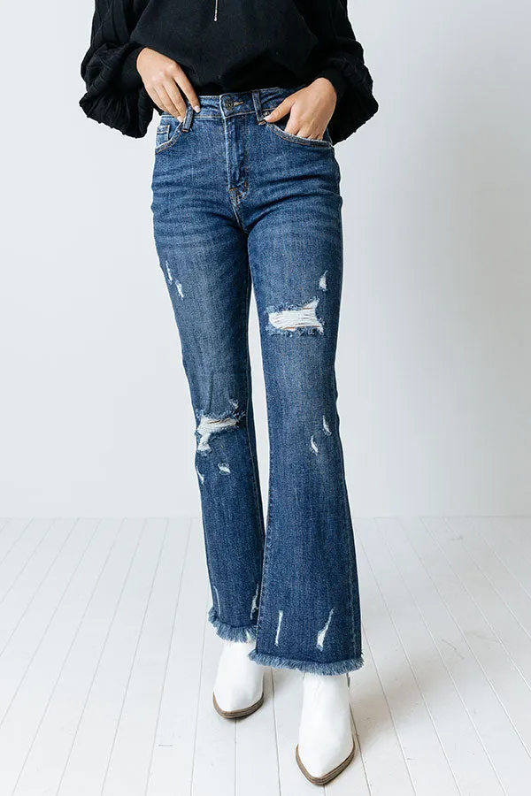 Risen The Jordie Midrise Distressed Flares In Dark Wash