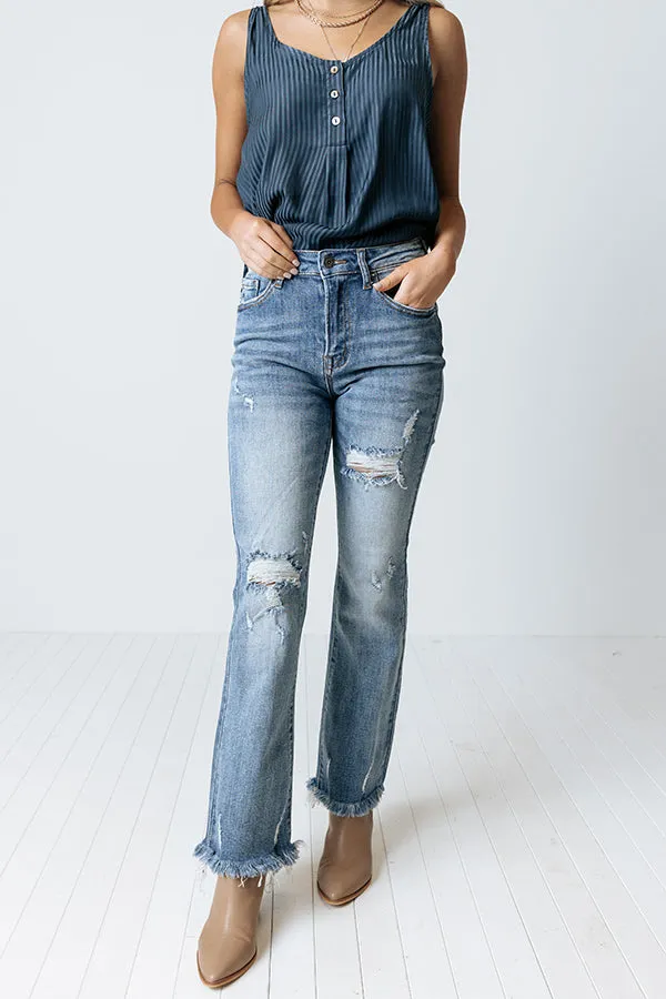 Risen The Jordie Midrise Distressed Flares In Light Wash