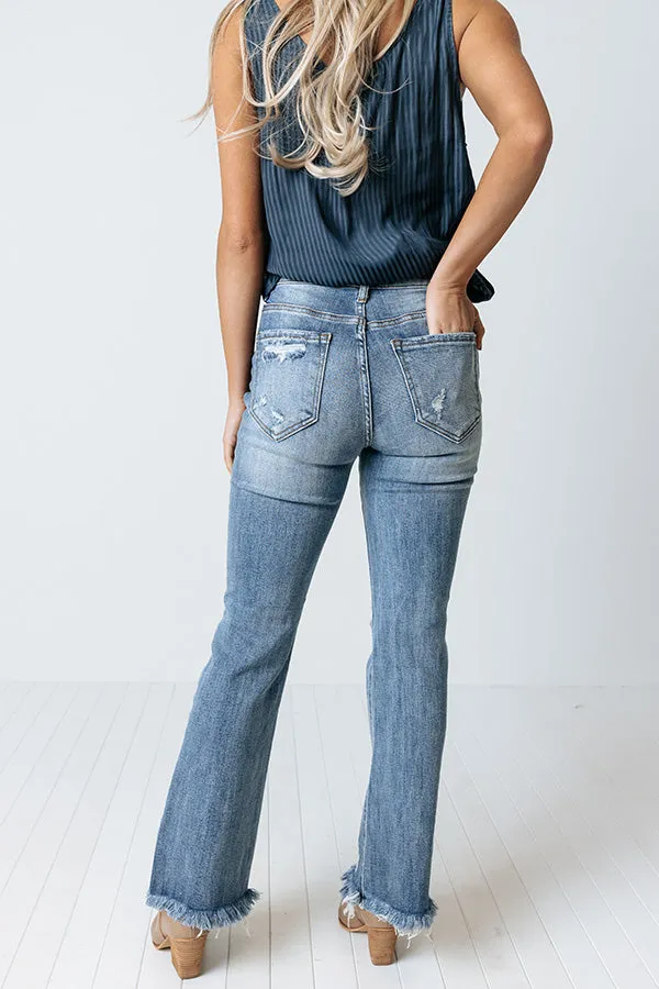 Risen The Jordie Midrise Distressed Flares In Light Wash