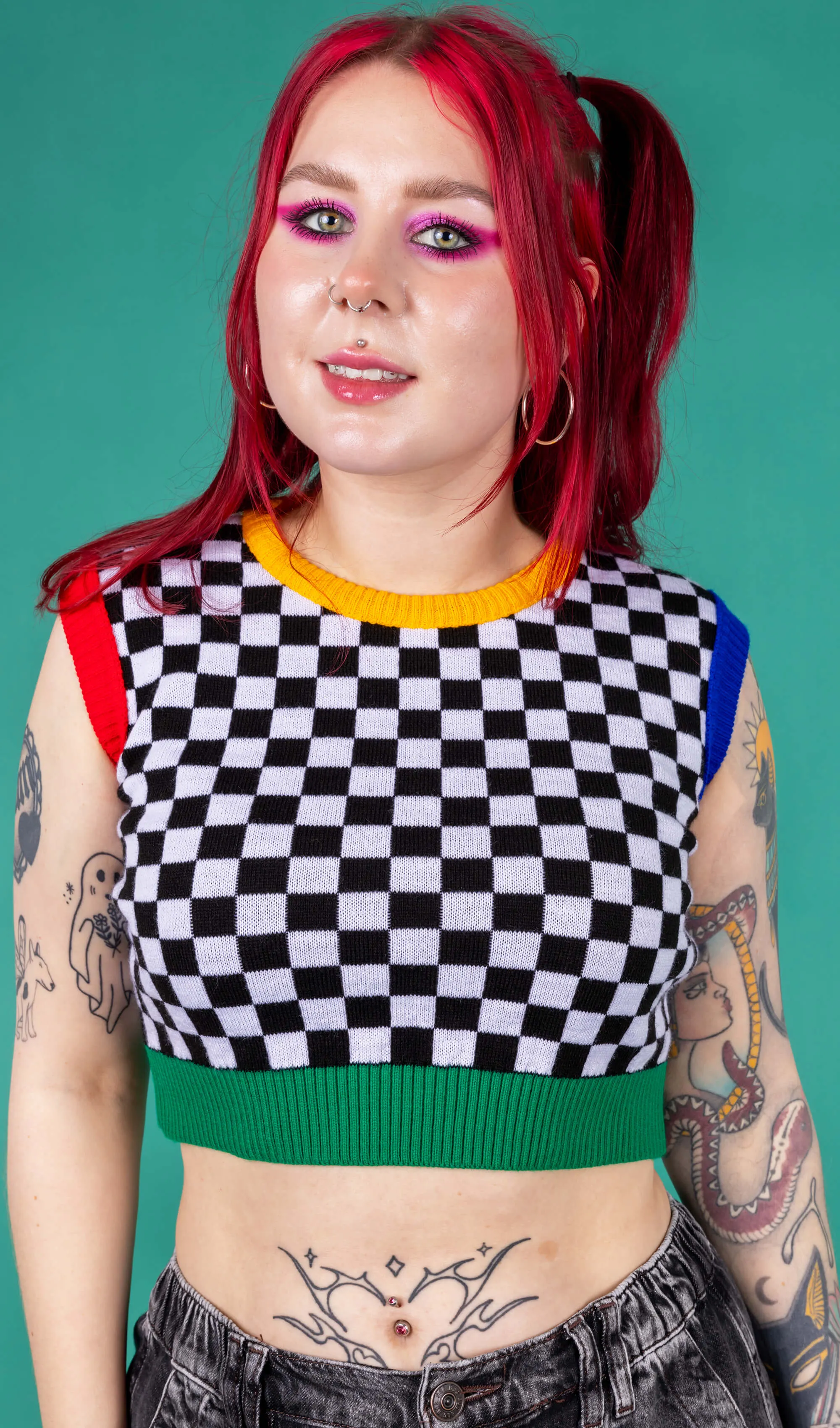 Run & Fly - Colour Block Checkerboard Cropped Knitted Vest