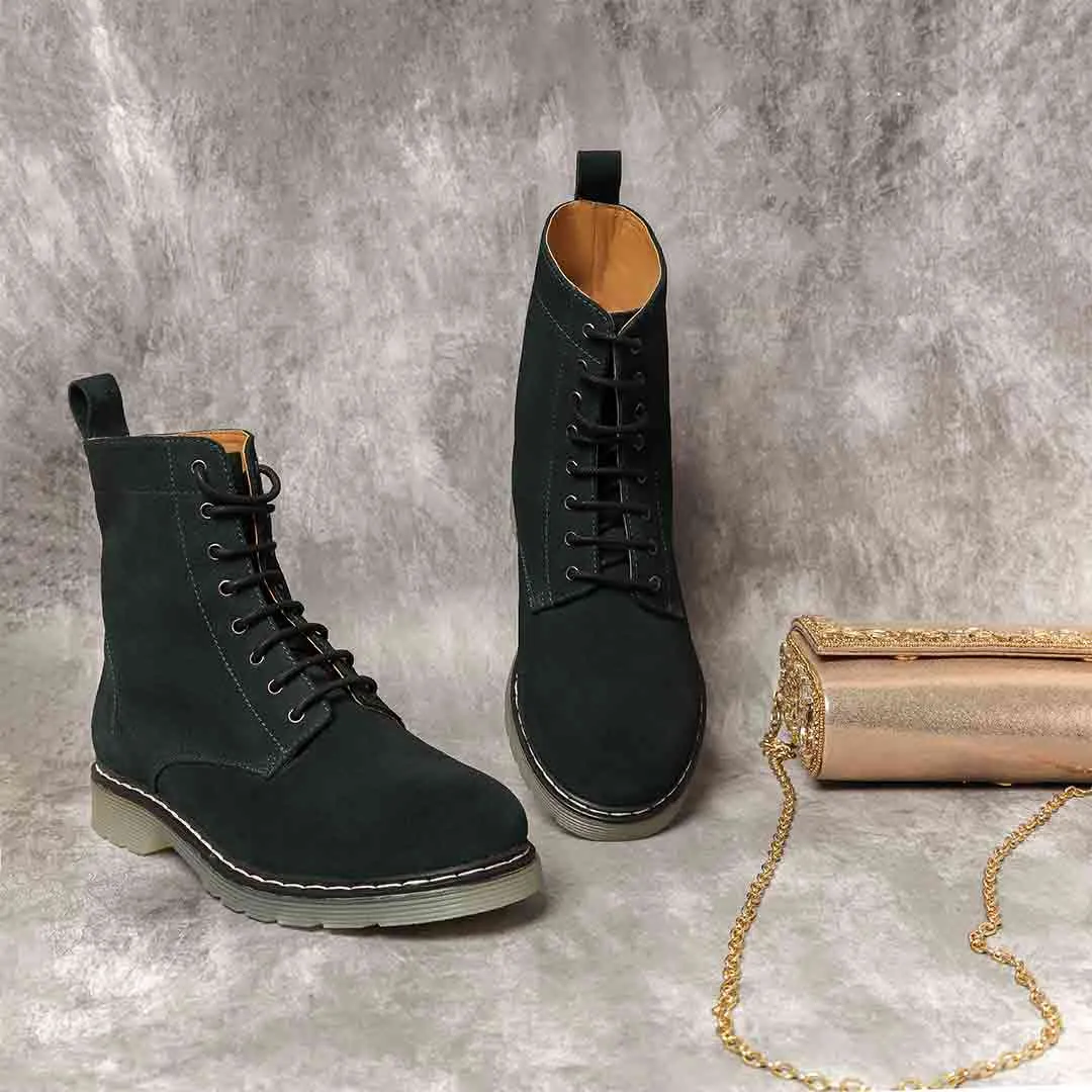 Saint Lauretta Green Suede Leather Lace-up Ankle Boots