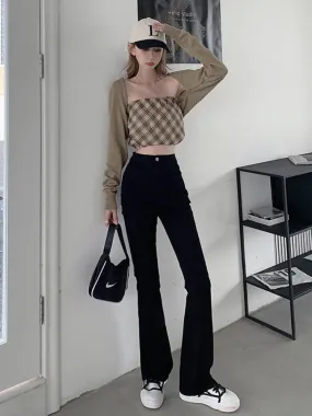 sealbeer High-waisted Stretch Tail Flared Jeans Women's Autumn And Winter Slim Straight Tube Lengthened Drape Floor Mopping Pants