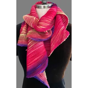 Shibori Silk Zigzag Scarf in Pink and Purple by Cathayana